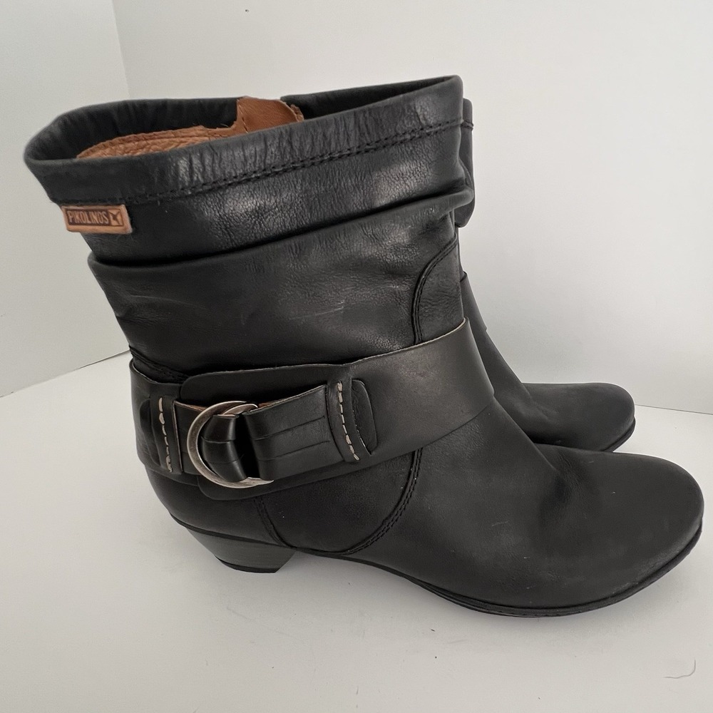 Pikolino Brujas Boots Women Size 42 Black Leather Slouch Buckle Side Zip